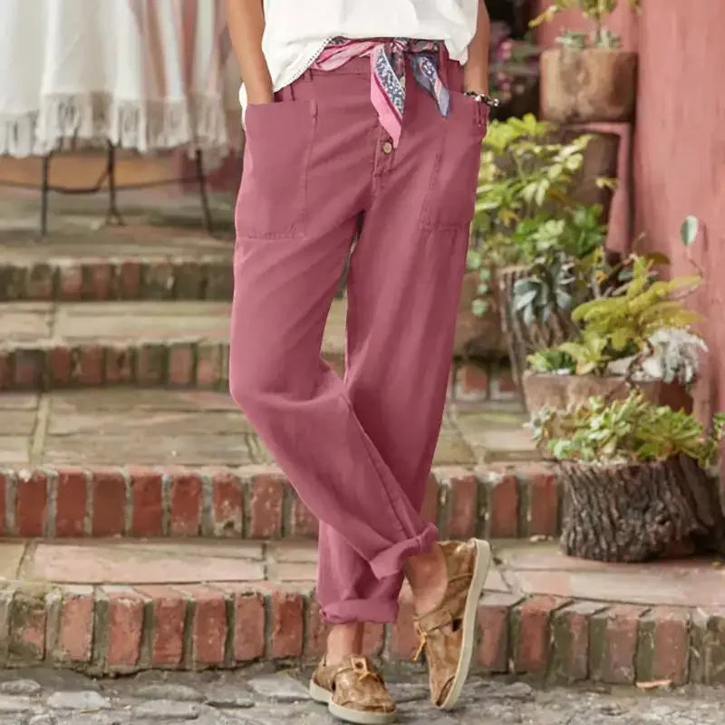Lange Broek Dames Oversized Katoen-Linnen Casual met Zakken 1