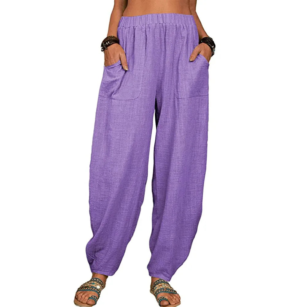 Lange Broek Dames Wijde Pijpen Katoen Linnen voor Casual Zomeroutfits 0