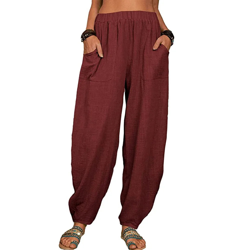 Lange Broek Dames Wijde Pijpen Katoen Linnen voor Casual Zomeroutfits 1