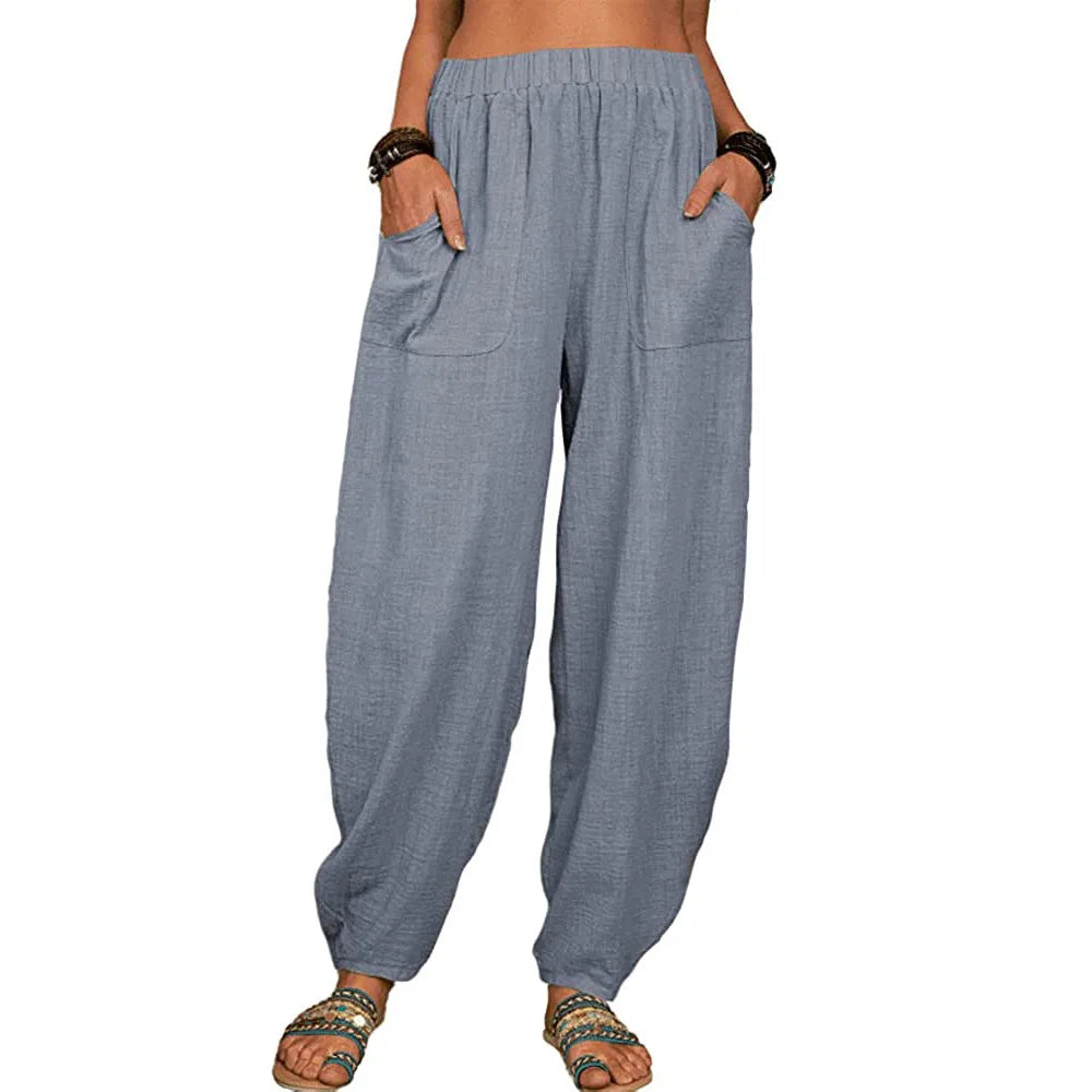 Lange Broek Dames Wijde Pijpen Katoen Linnen voor Casual Zomeroutfits 3
