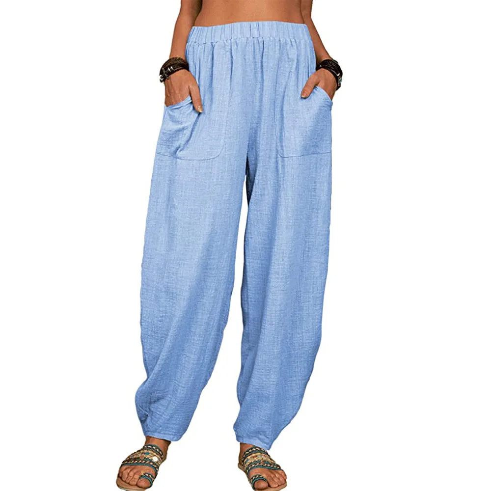 Lange Broek Dames Wijde Pijpen Katoen Linnen voor Casual Zomeroutfits 4