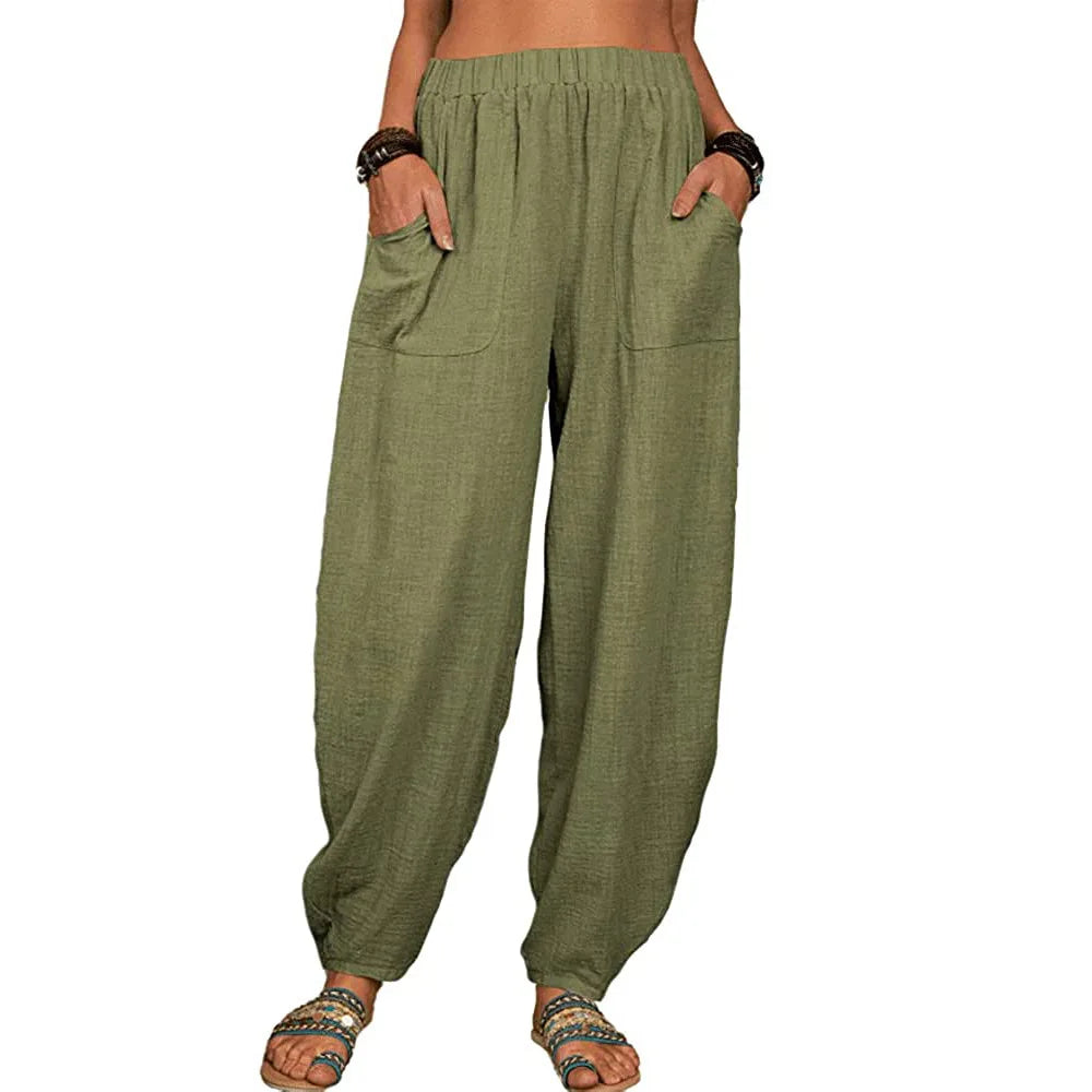 Lange Broek Dames Wijde Pijpen Katoen Linnen voor Casual Zomeroutfits 6