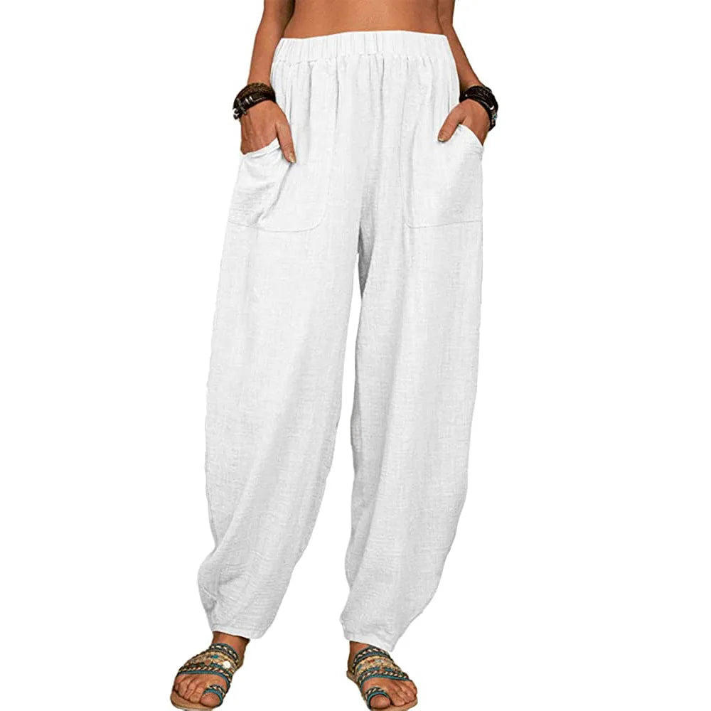 Lange Broek Dames Wijde Pijpen Katoen Linnen voor Casual Zomeroutfits 7