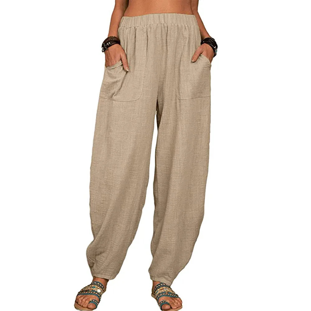 Lange Broek Dames Wijde Pijpen Katoen Linnen voor Casual Zomeroutfits 8