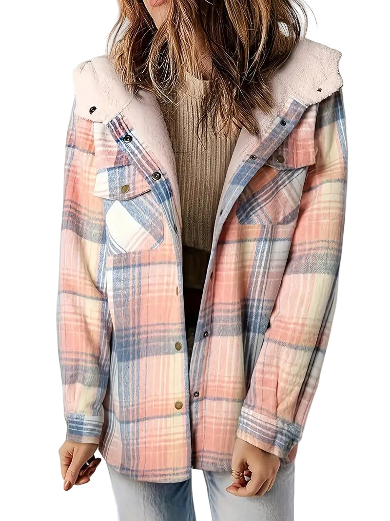 Lange Dames Jas Geruit Met Ritssluiting Voor Winterse Dagen 0