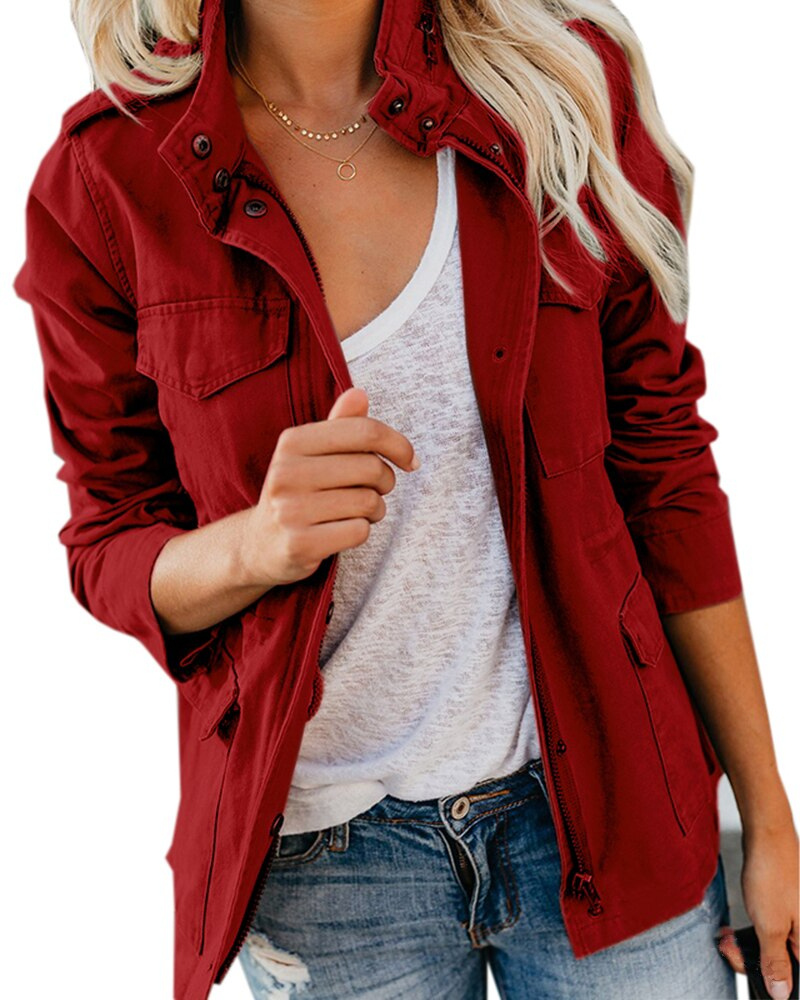 Lange Dames Jas Met Zakjes Polyester Voor Herfst 4