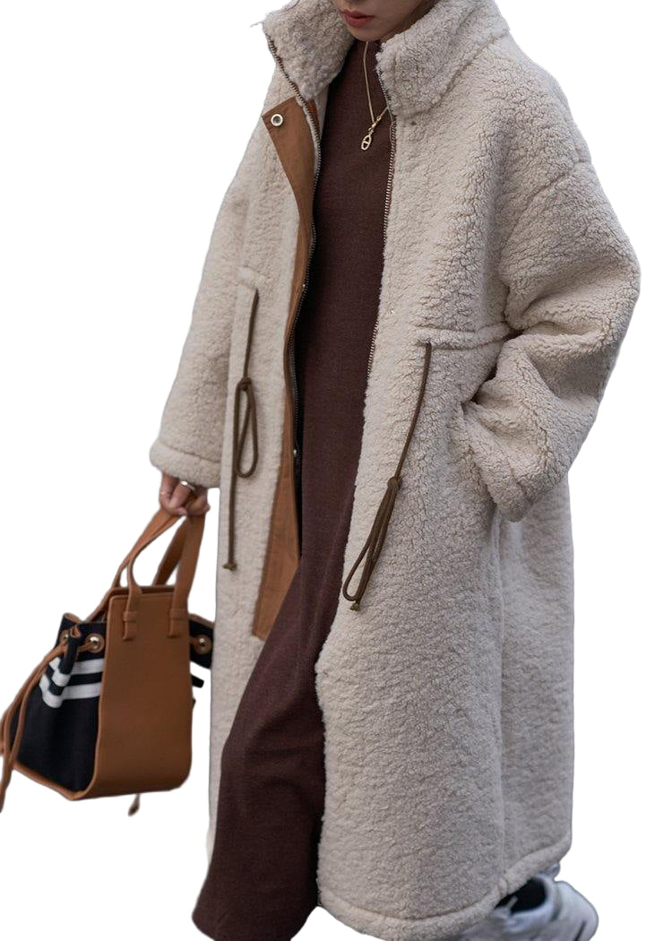 Lange Winterjas Dames Hoogsluitend Met Trekkoord Wolblend 0