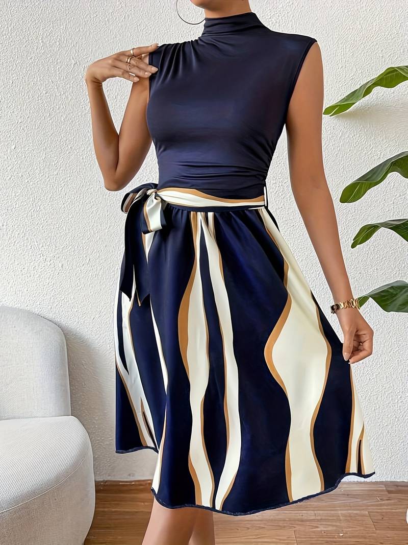 Variant image for Dames Jurk Patchwork Met Riem en Patrouilledruk, Ideaal Voor Zomer En Casual Gelegenheden-1