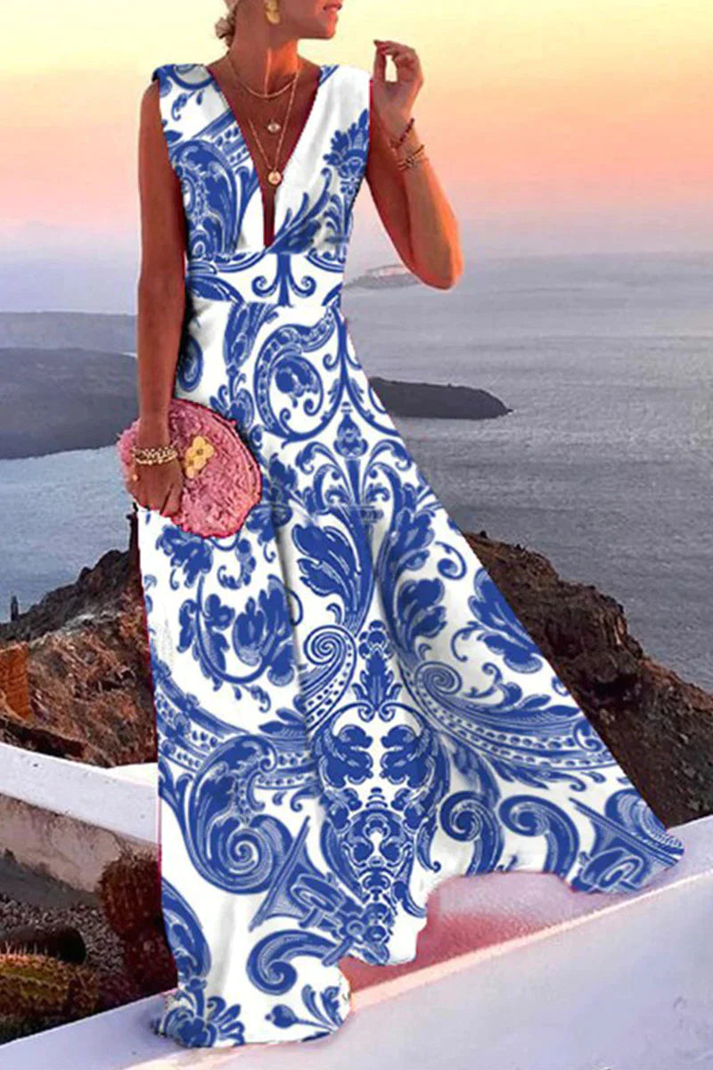 Variant image for Dames Lange Zomerjurk Diverse Prints Hoogwaardig Katoen-7