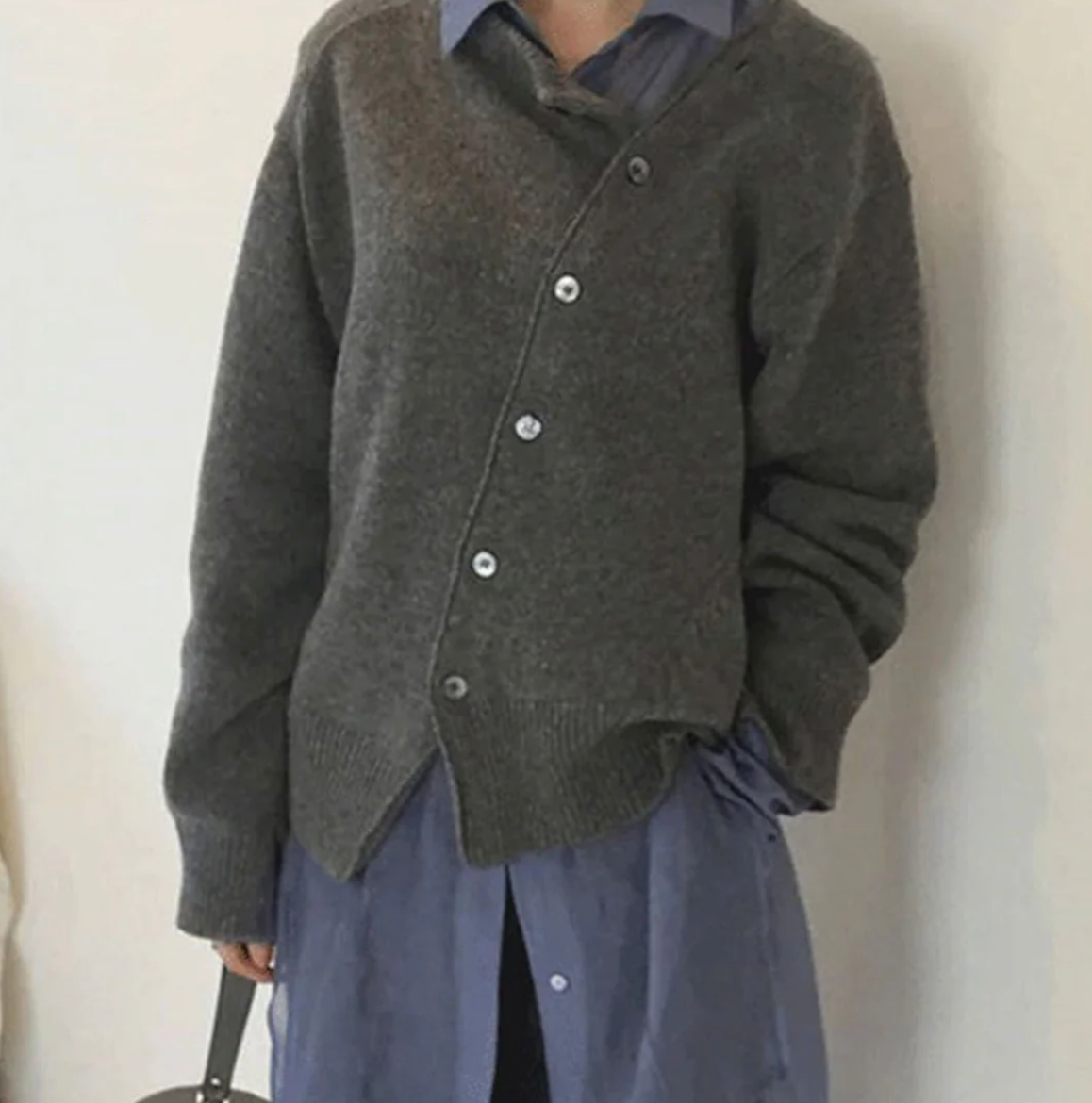 Variant image for Dames Lang Vest Cashmere met Diagonale Knopafsluiting-8