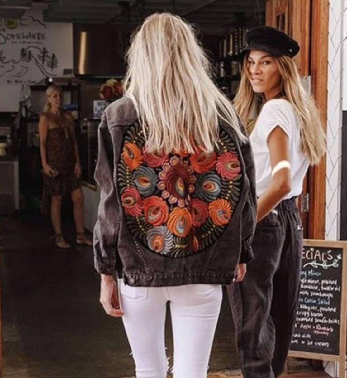 Dames Denimjack Bloemenprint Comfortabel Denim-4