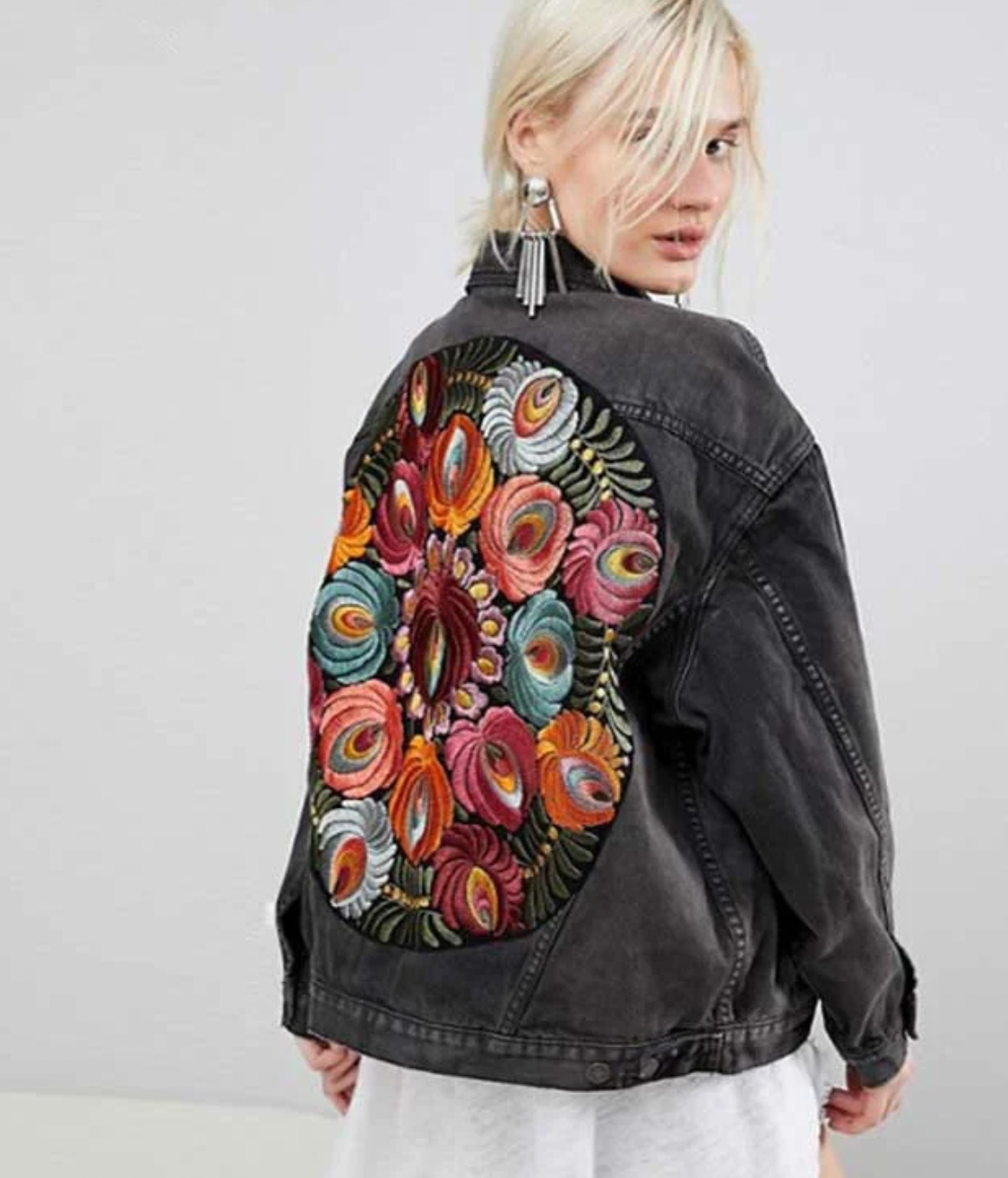 Dames Denimjack Bloemenprint Comfortabel Denim-5