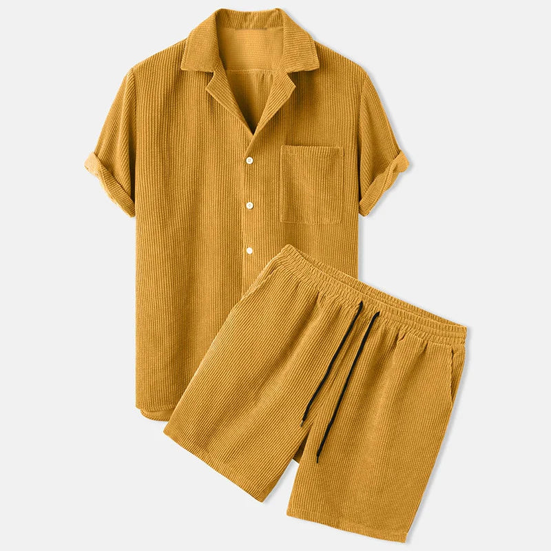 Heren Zomer Outfit Snoerbroek en Shirt Set Casual Koordmateriaal-1