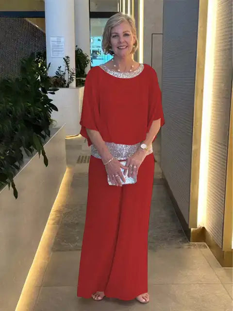 Variant image for Dames Avondset Glittertop Palazzo Hoogwaardige Stof-31