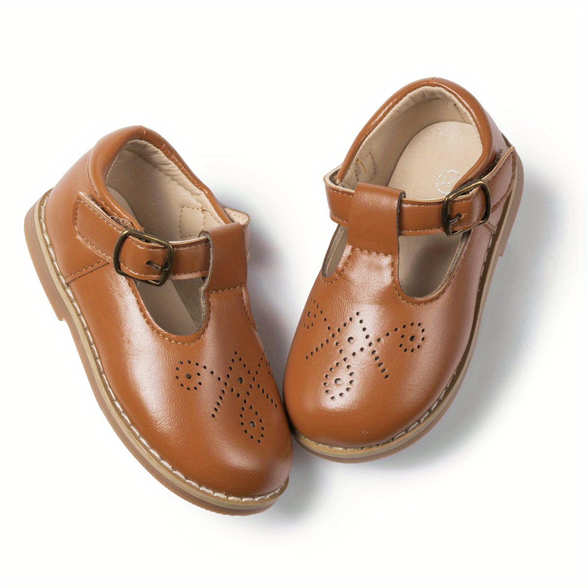 Meisjes Schoenen Platte Vintage Casual Leer met Antislip Zool en Verstelbaar Bandje 6