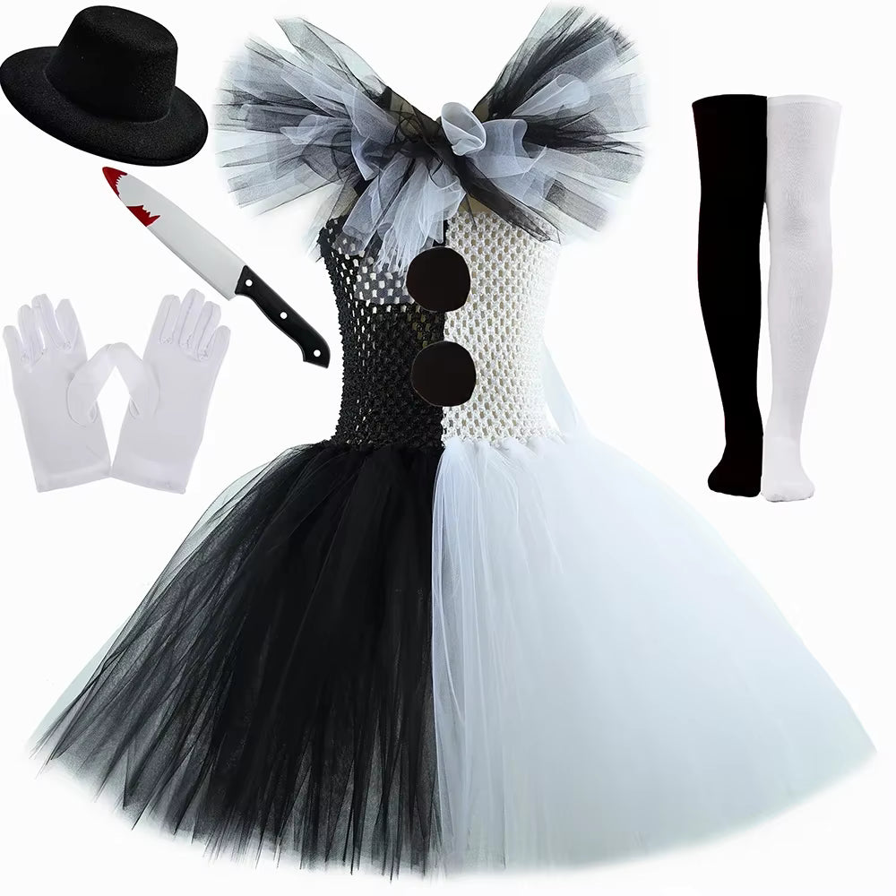 Meisjes Verkleedkleding Clown Kostuum Tutu Zwart Wit voor Feest en Carnaval 0