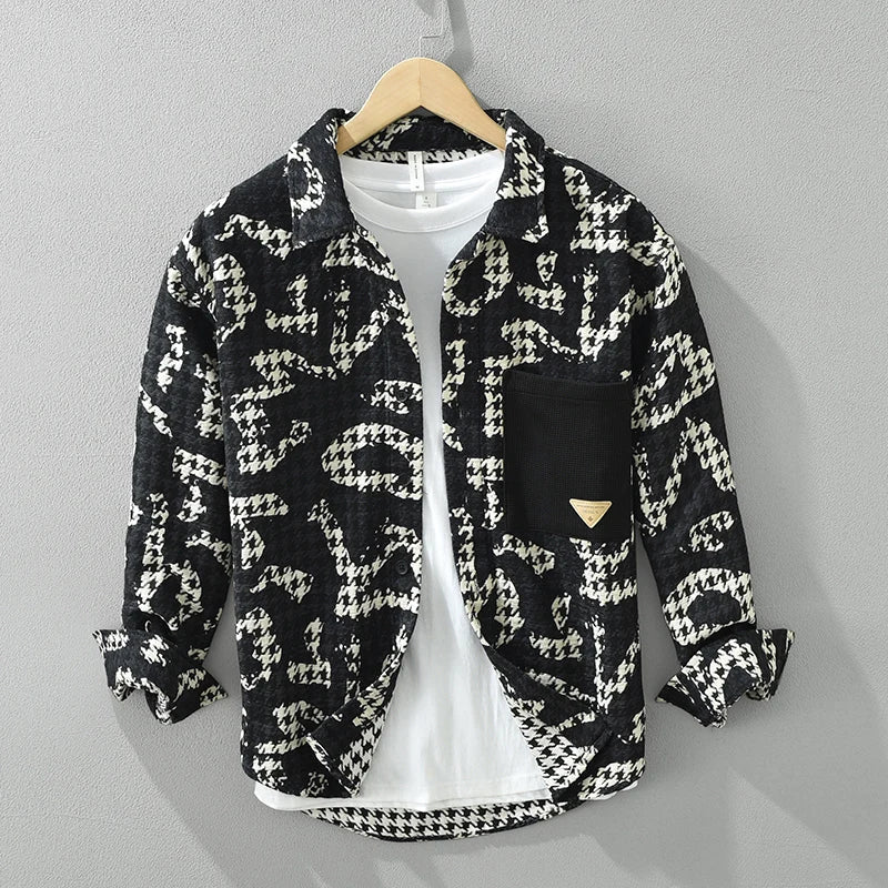 Heren Overhemd Lange Mouw Stijlvol Polyester met Uniek Patchworkpatroon 1