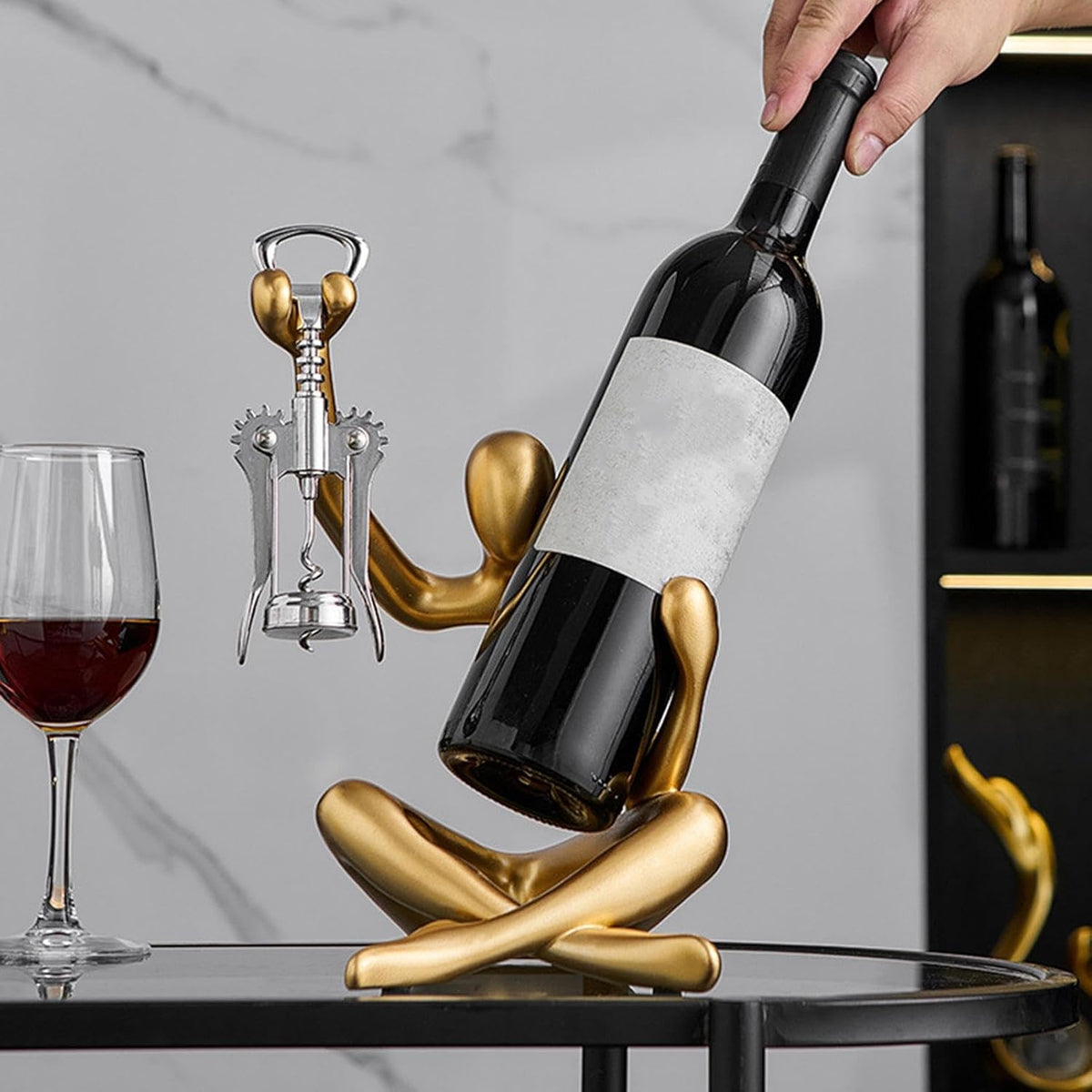 Moderne Wijnhouder Sculptuur met Kurkentrekkerhouder 2