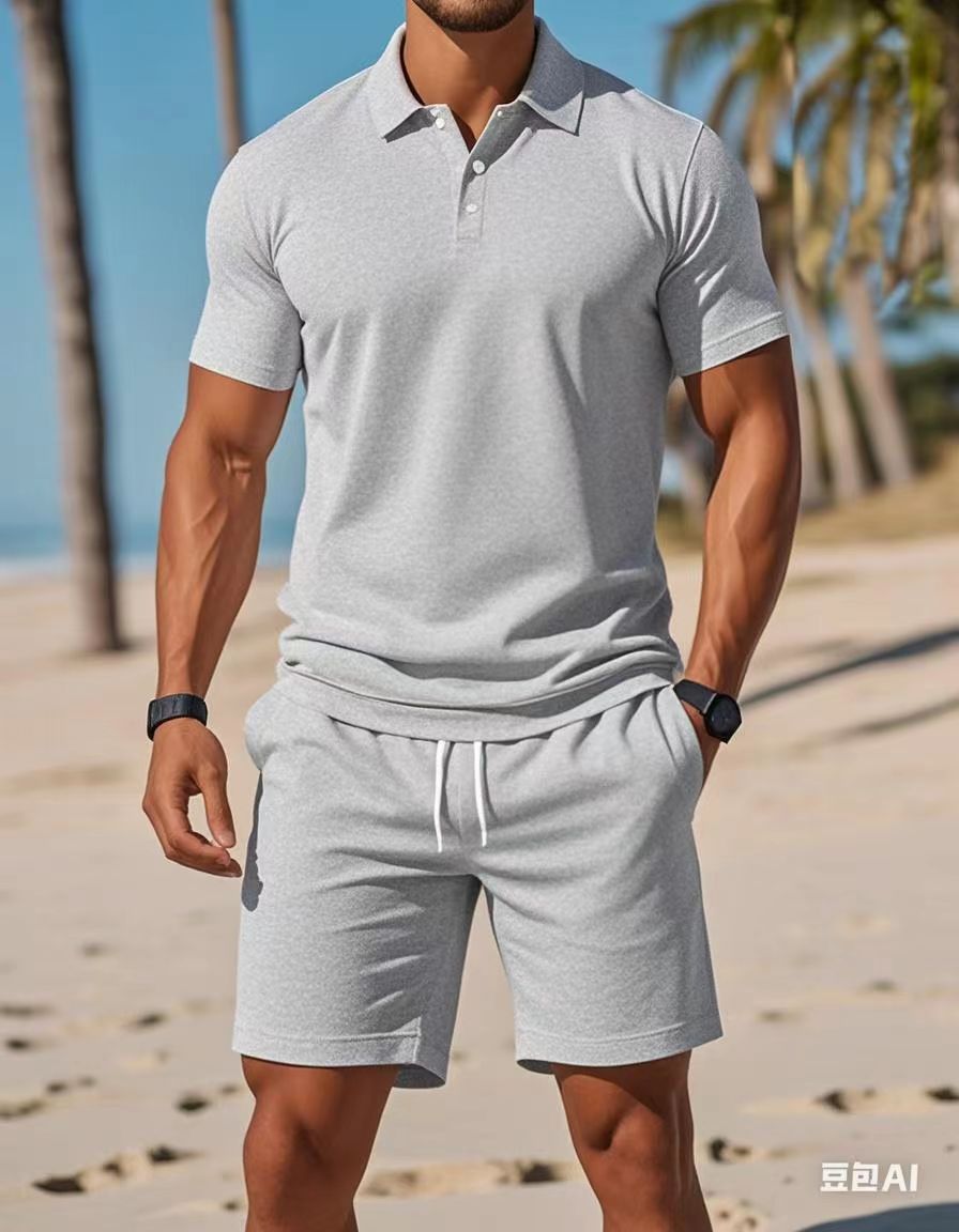 Heren Polo en Short Set Ton-sur-Ton Gebreide Stof