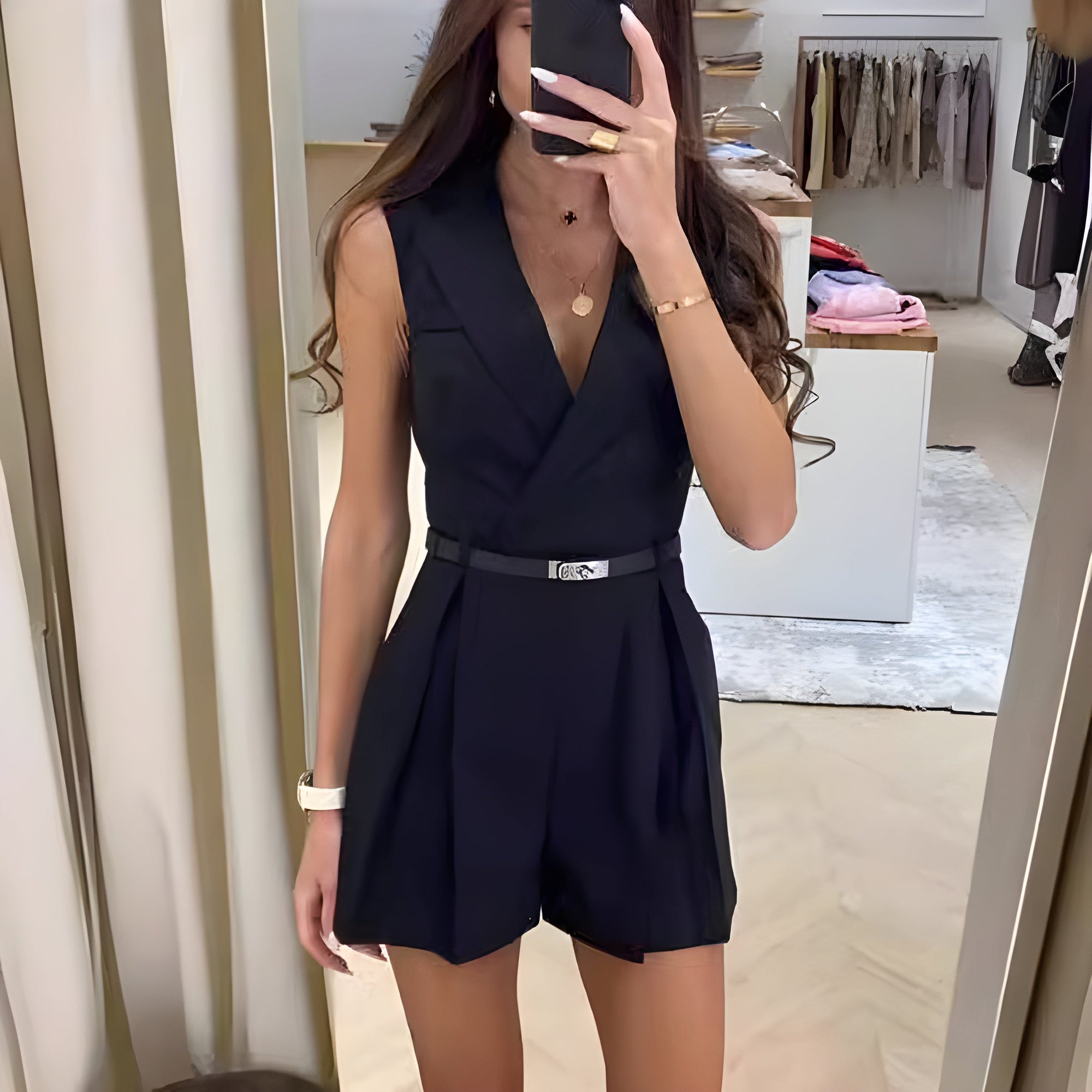 Dames Jumpsuit Mouwloos Elegant V-hals Feestelijk Luxe Stof-3