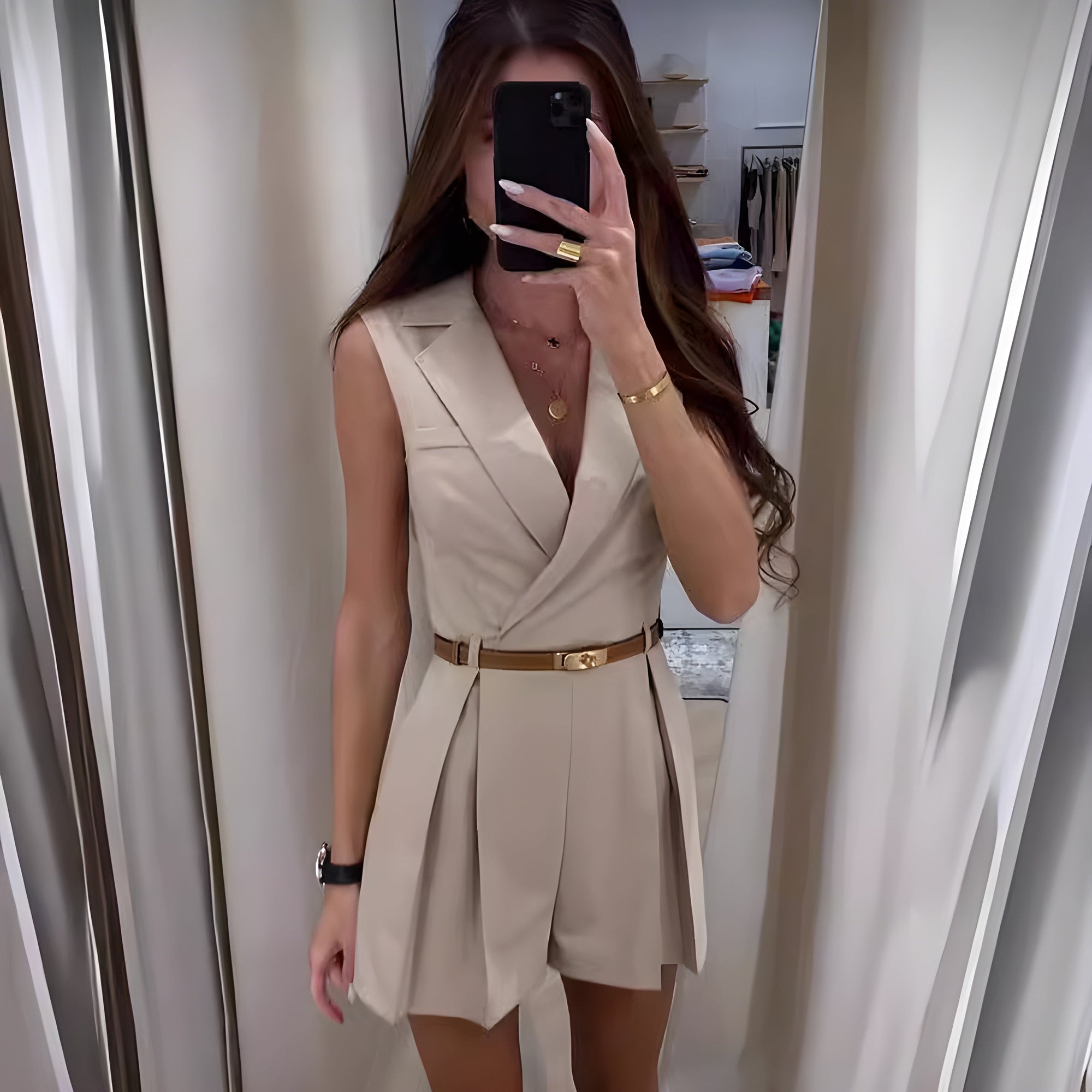 Dames Jumpsuit Mouwloos Elegant V-hals Feestelijk Luxe Stof-5