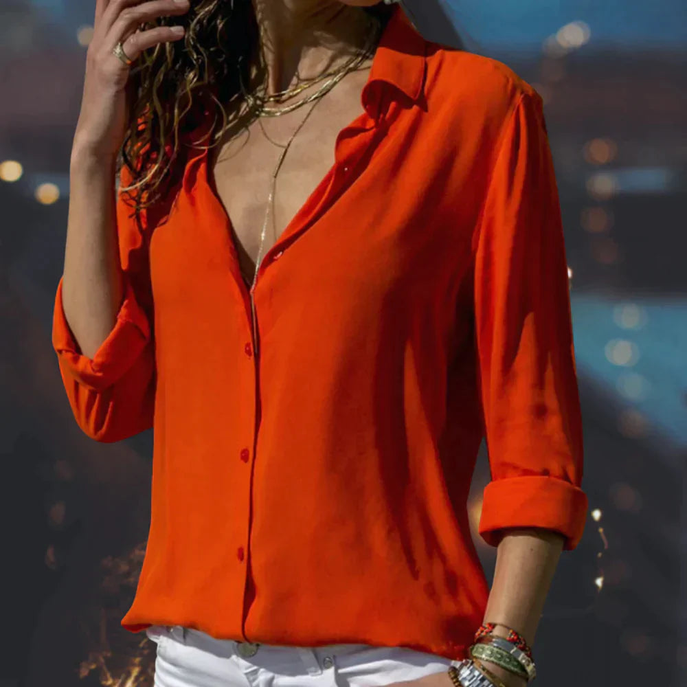 Vrouwen Blouse Satijn Elegante Snit Luxe Stijl-1
