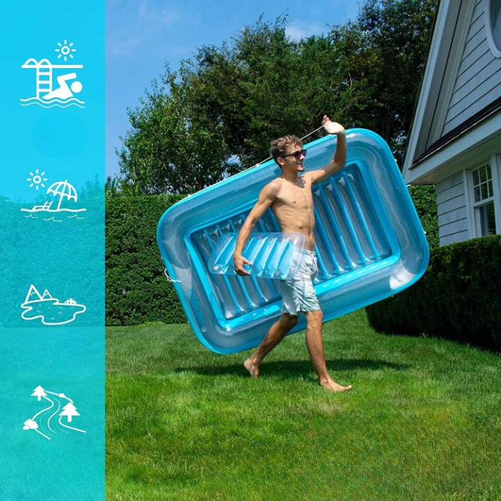 Opblaasbare Ligstoel Zonnebaden PVC met Hoofdkussen en Bekerhouders 3