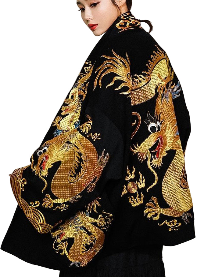 Oversized Katoenen Cardigan met Gouden Draakprint voor Dames 0