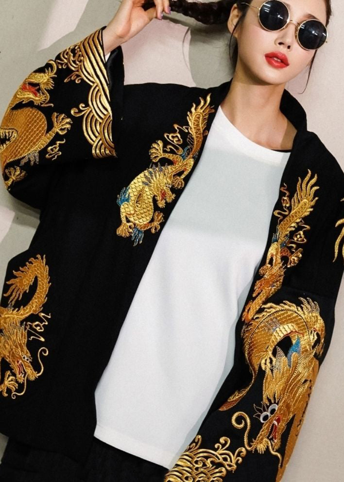Oversized Katoenen Cardigan met Gouden Draakprint voor Dames 2