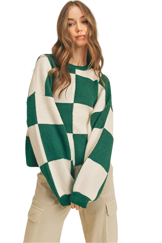 Oversized Pullover Ruitpatroon Groen 0