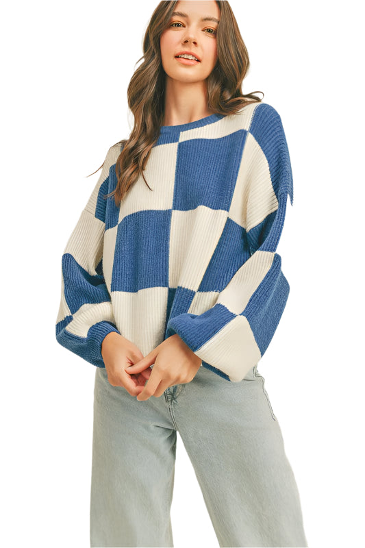 Oversized Pullover Ruitpatroon Kobalt 0