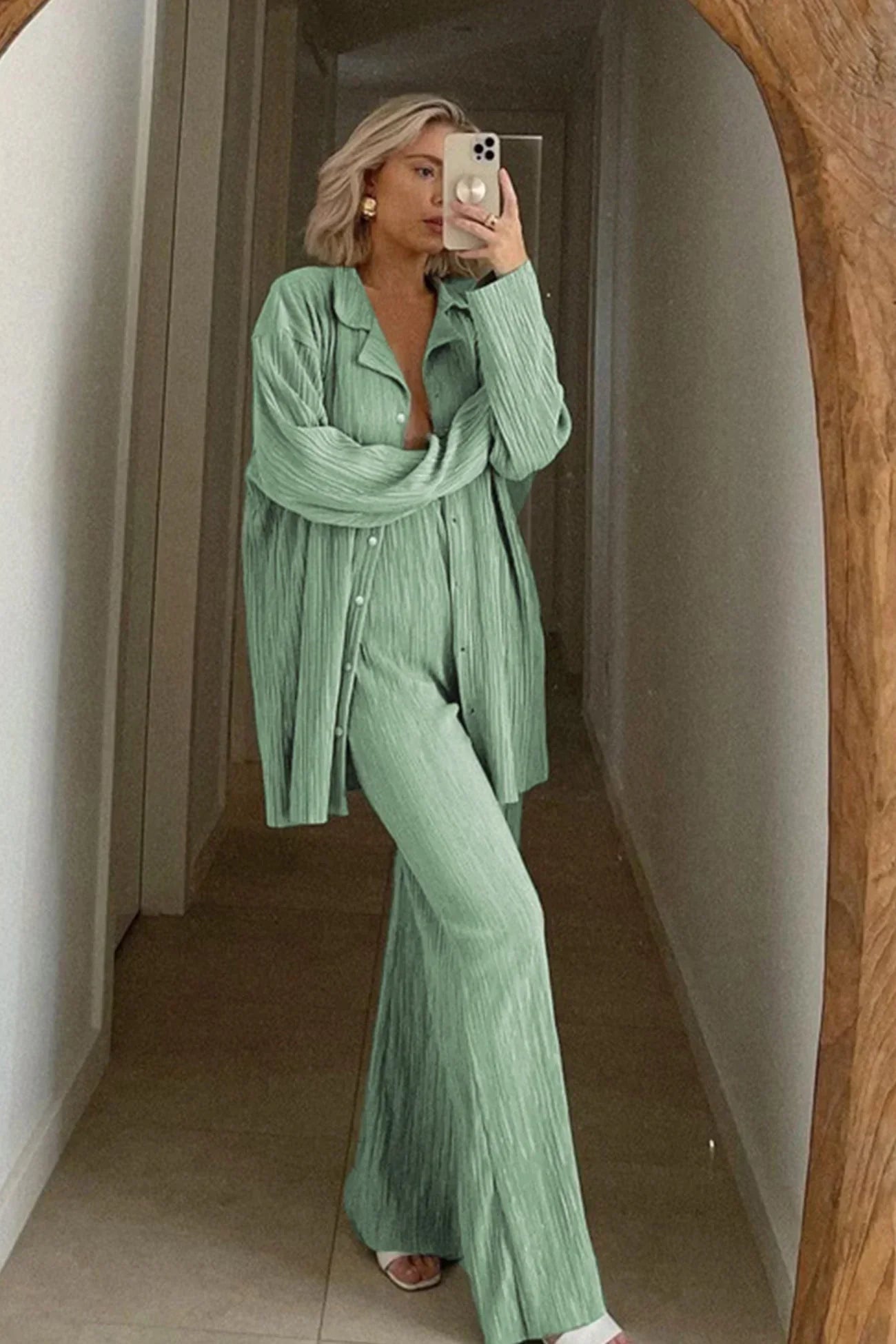 Variant image for Dames Set Linnen Shirt en Broek Ademend Stijlvol-1