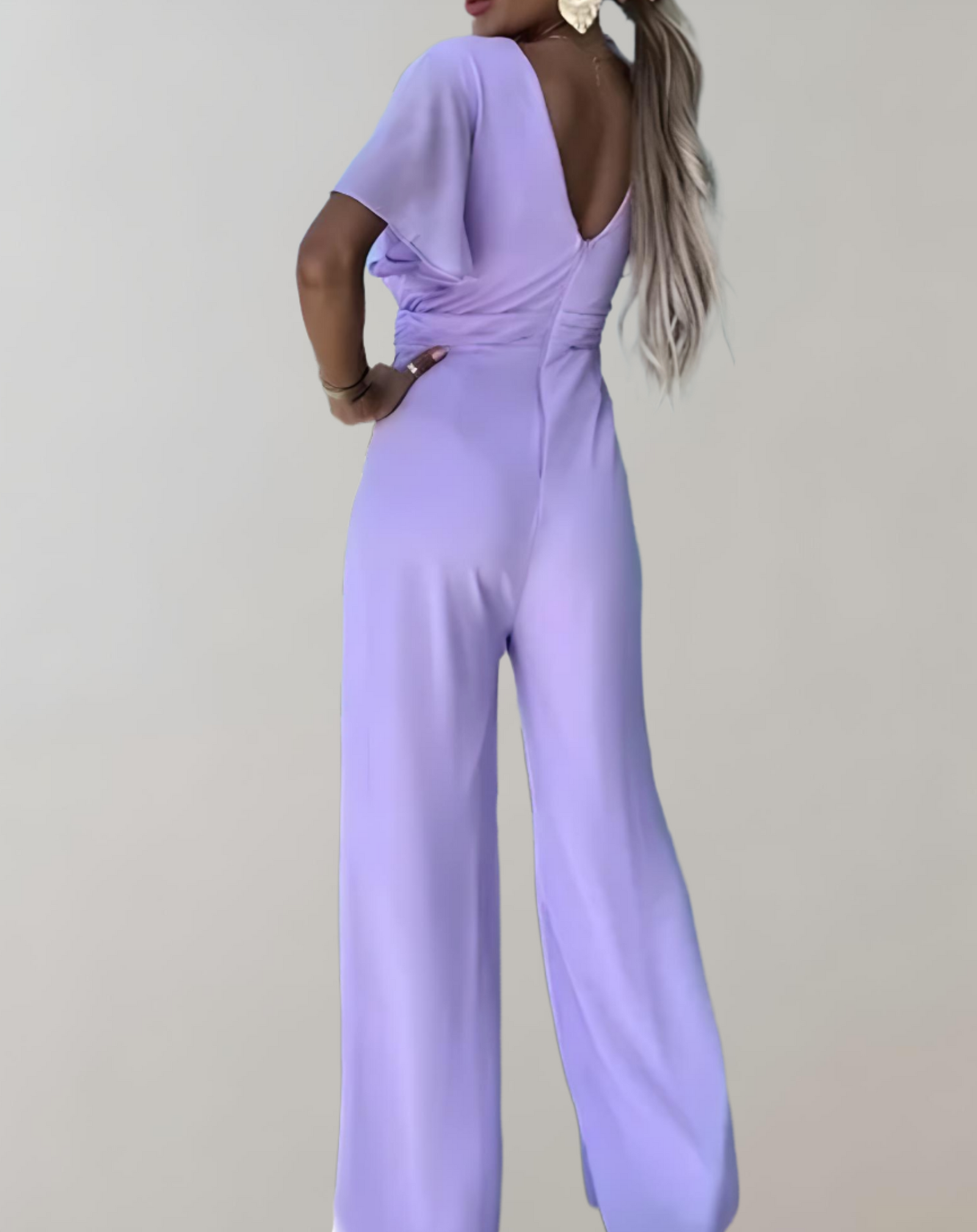 Dames Jumpsuit V-Hals Met Wijde Pijpen van Polyester Feestelijke Jumpsuit Zwart-3
