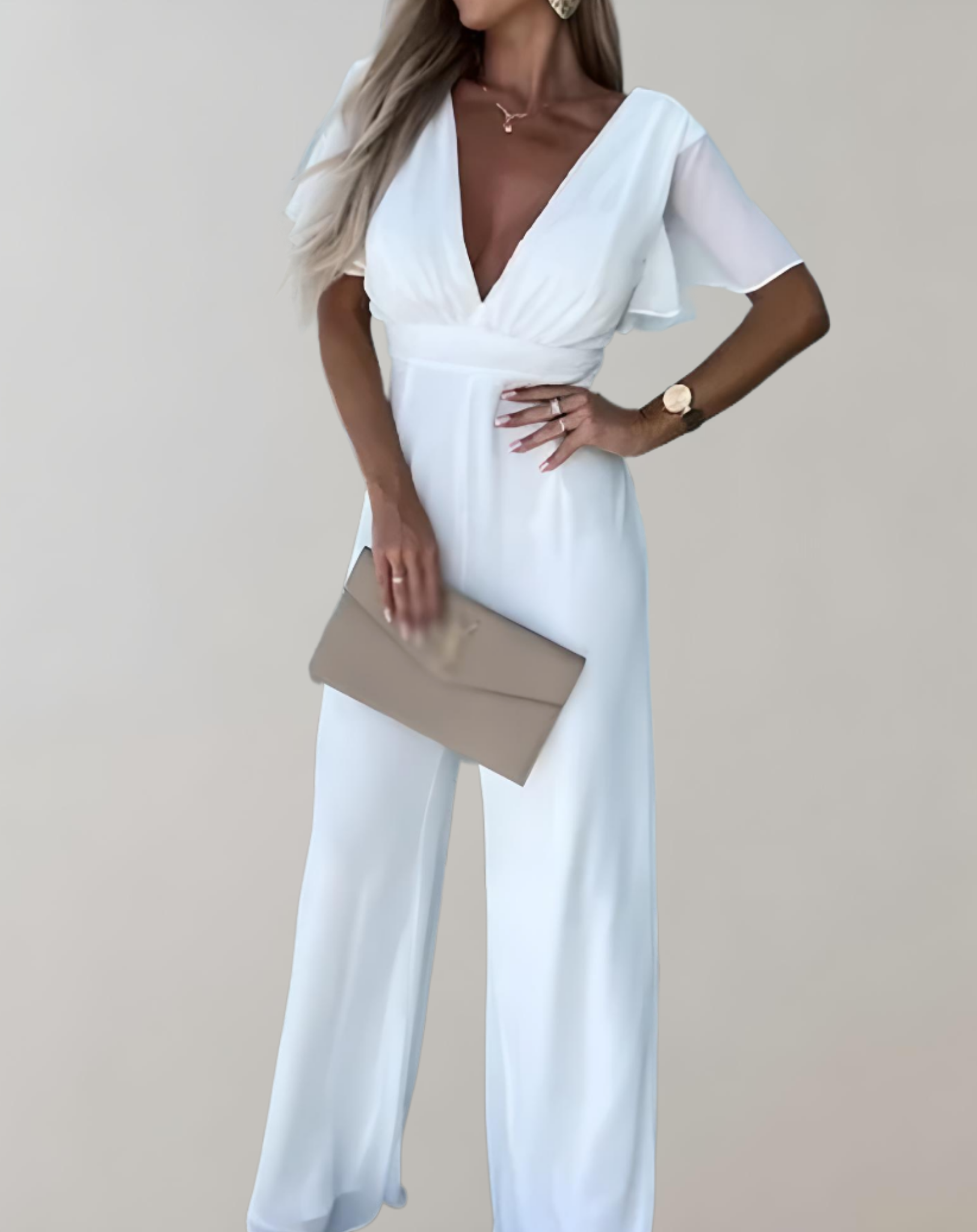 Variant image for Dames Jumpsuit V-Hals Met Wijde Pijpen van Polyester Feestelijke Jumpsuit Zwart-17