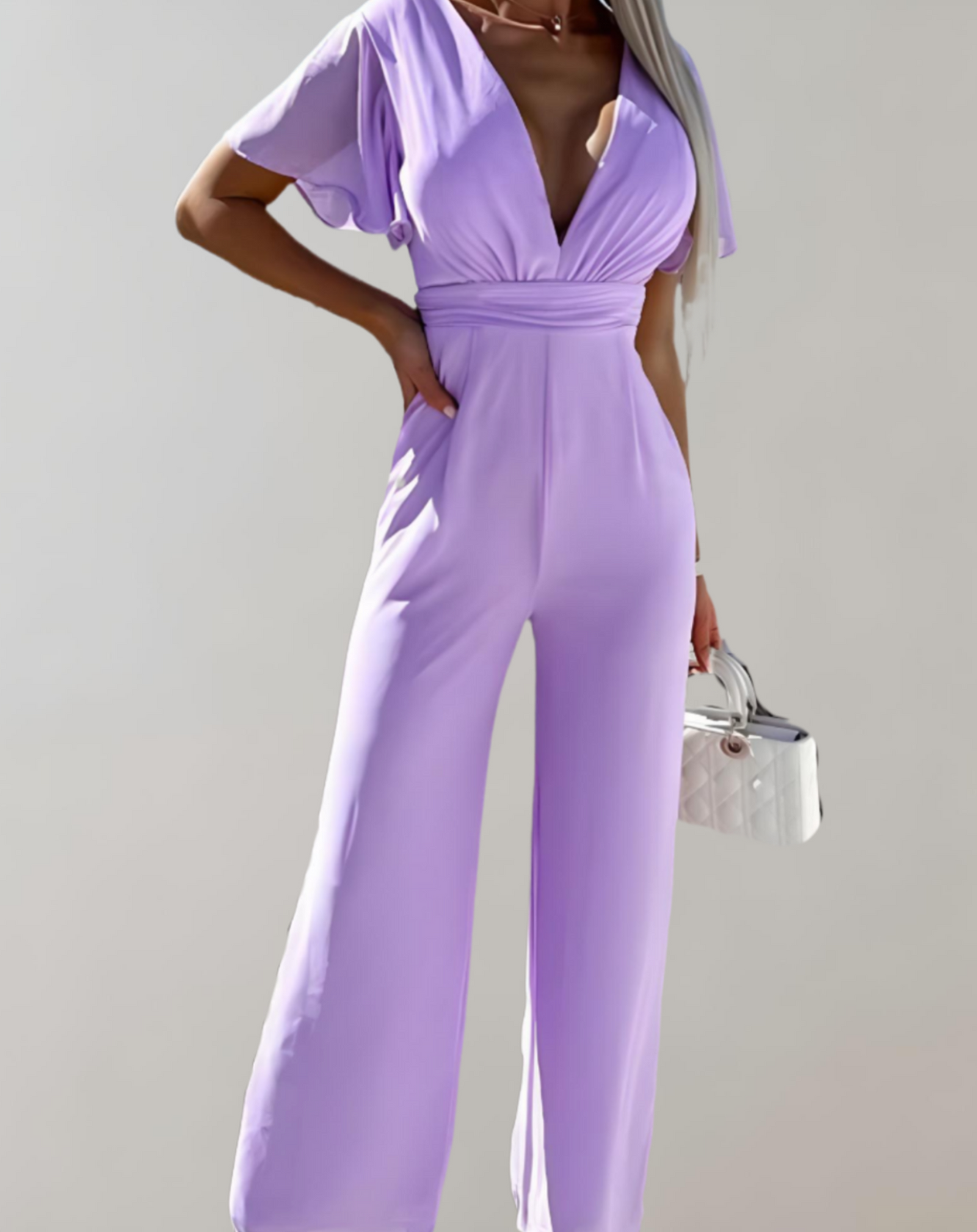 Variant image for Dames Jumpsuit V-Hals Met Wijde Pijpen van Polyester Feestelijke Jumpsuit Zwart-5