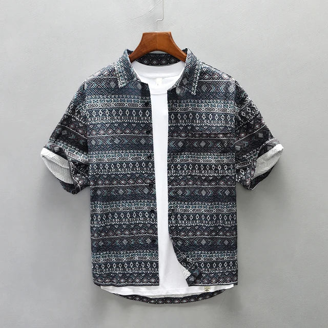 Heren Overhemd Vintage Bedrukt Katoenmix Comfortabel 1