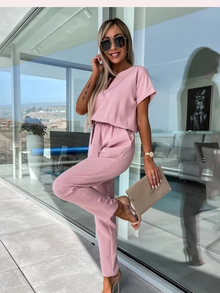 Dames Jumpsuit V-Hals Korte Mouwen Feestelijk Polyester-5