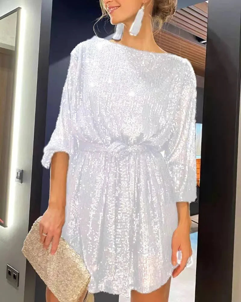 Dames Feestjurk Met Glinsterende Pailletten Polyester Elegante Pasvorm 2