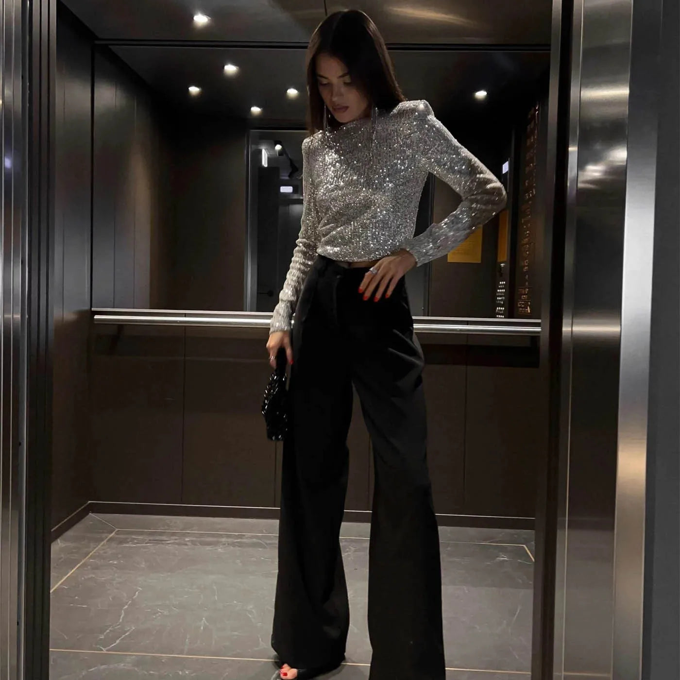 Dames Top Pailletten Ademend Polyester Voor Feestelijke Gelegenheden 5