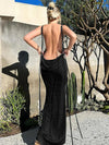 Dames Maxi Jurk Zwart Rugloos Katoen Elegante Lange Jurk Zomer-3