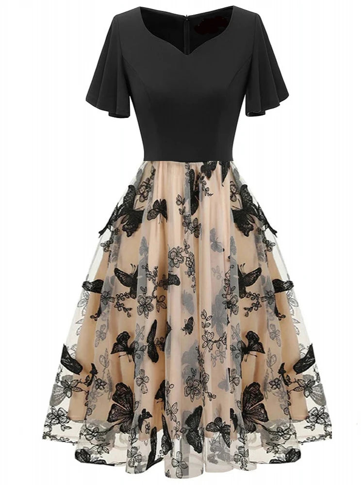 Geborduurde Mesh feestjurk voor Vrouwen