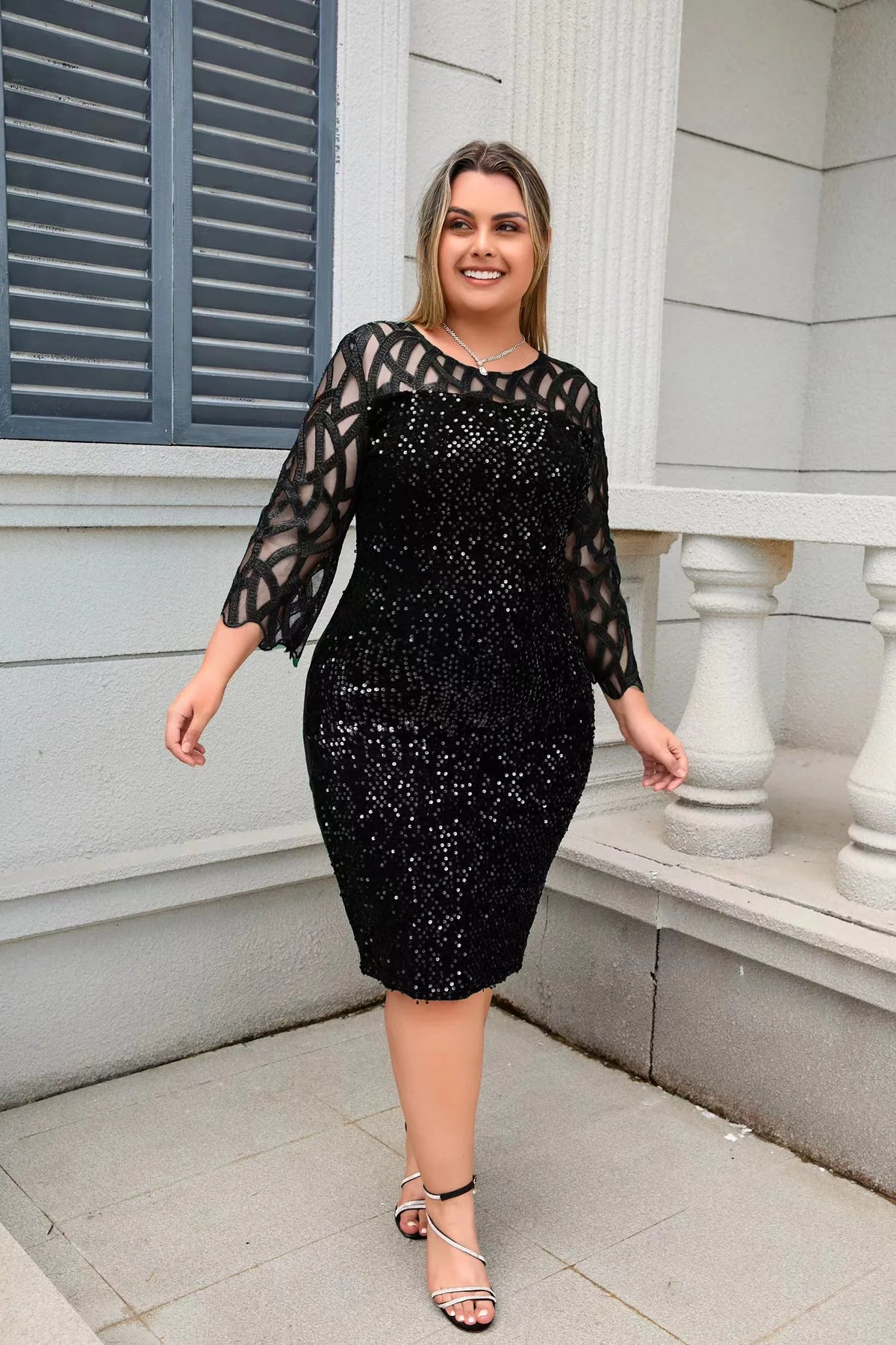 Dames Galajurk Kant Met Pailletten Elegante Mini Jurk 1