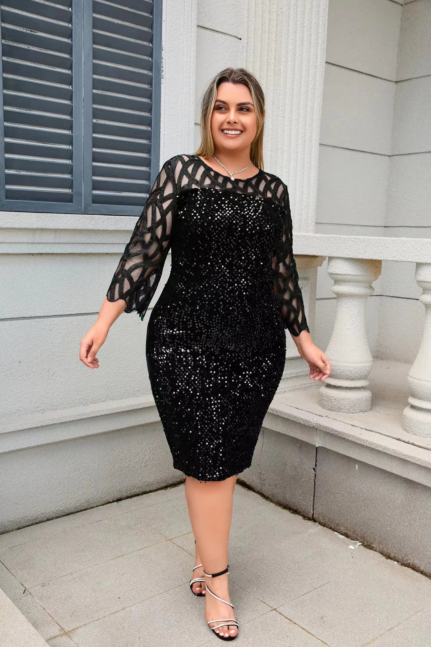 Dames Galajurk Kant Met Pailletten Elegante Mini Jurk 1