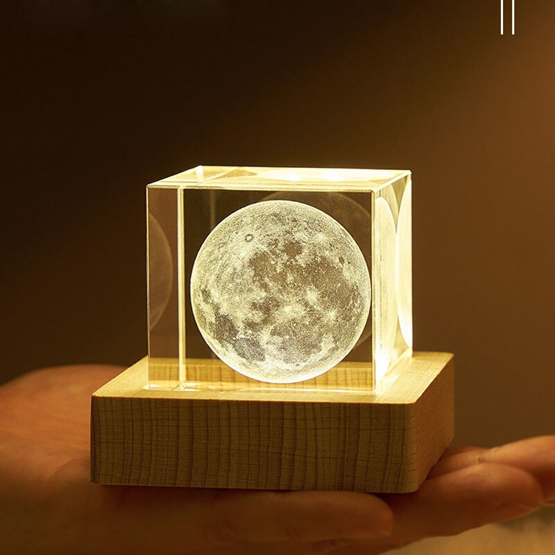 Kristallen Kubus 3D Maanlicht Lamp