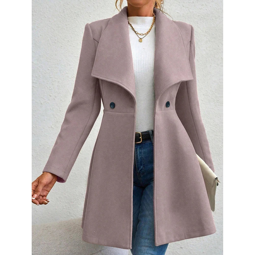 Variant image for Lange Dames Jas Zwart Elegant Taljesnit Uldblending Winter-9
