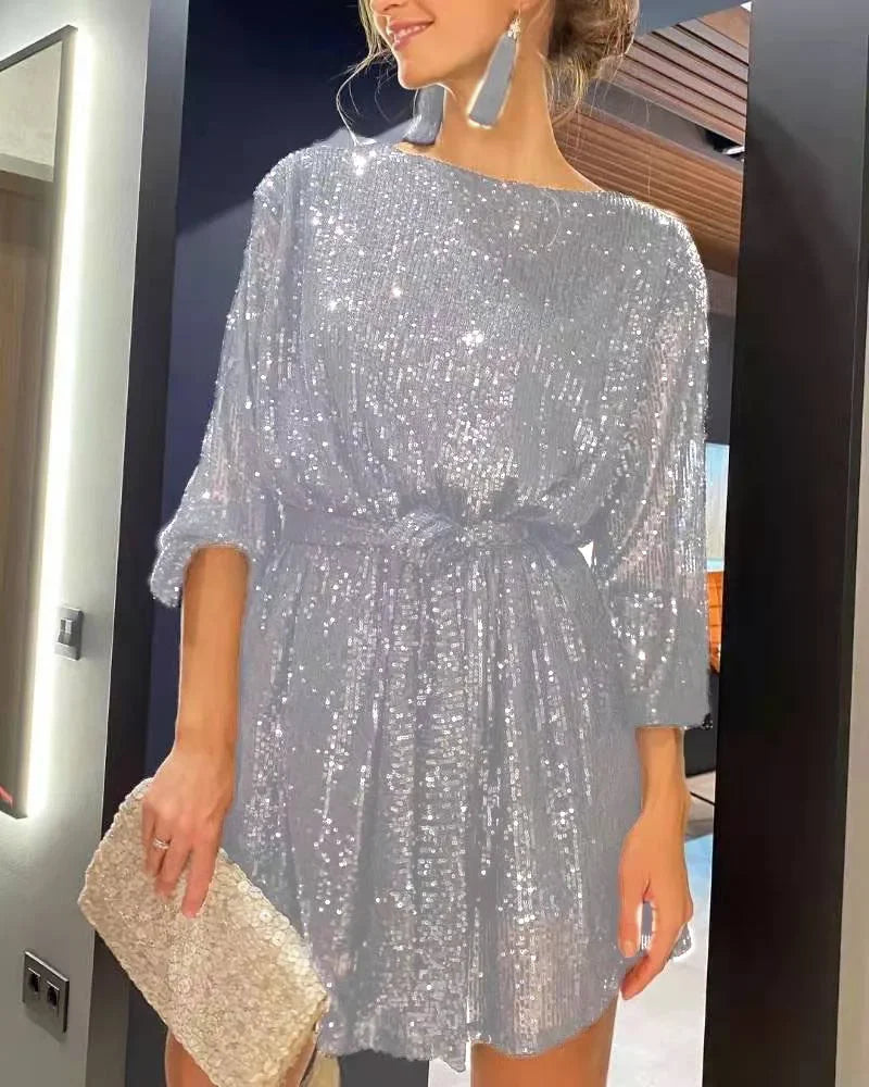 Dames Feestjurk Met Glinsterende Pailletten Polyester Elegante Pasvorm 4