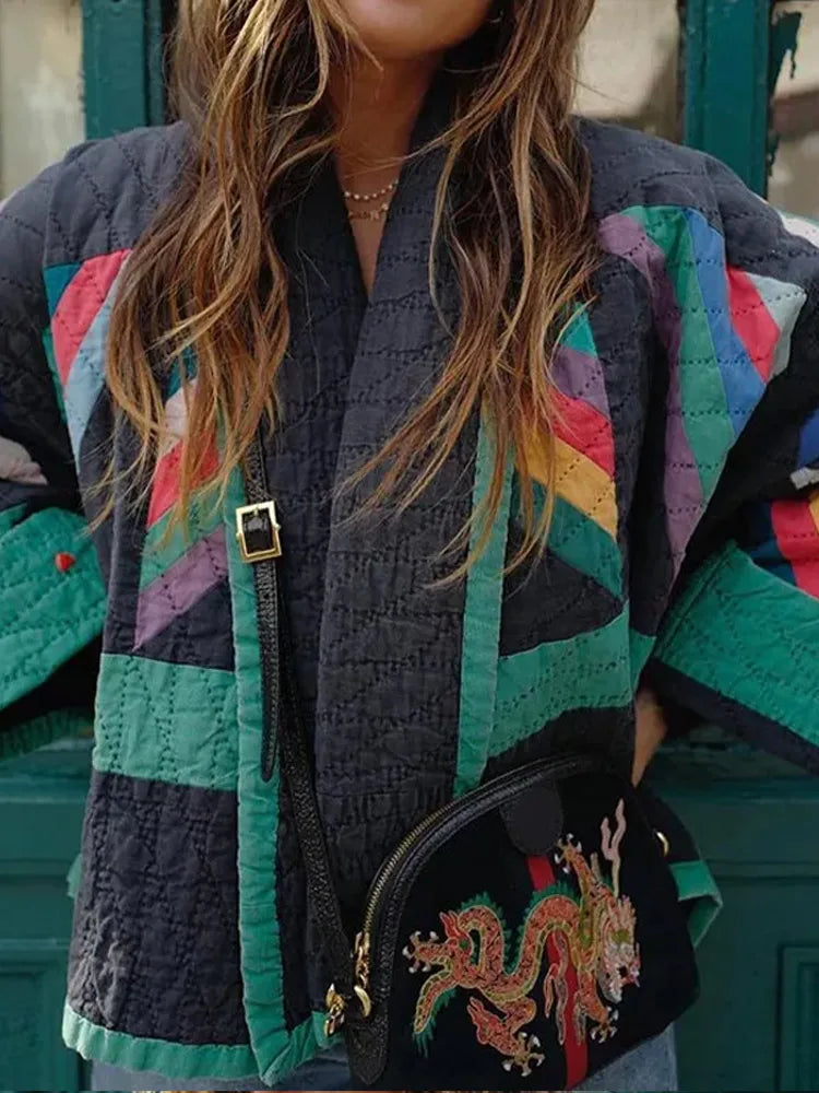 Lange Dames Jas Gewatteerd Gestreept Polyester voor Winter 5