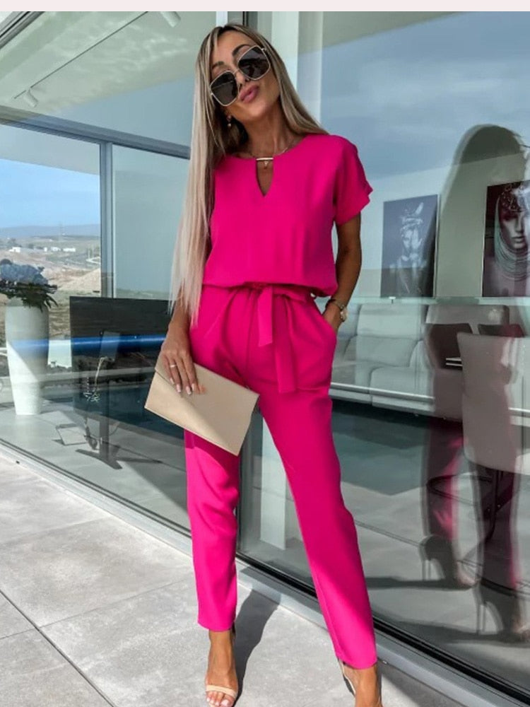Dames Jumpsuit V-Hals Korte Mouwen Feestelijk Polyester-1