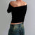 Effen Off Shoulder Lange Mouw Tops