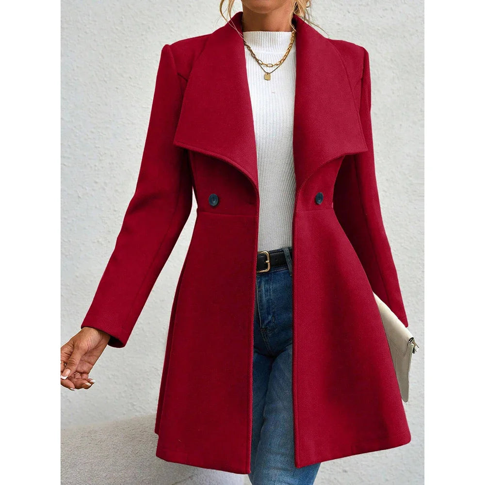 Variant image for Lange Dames Jas Zwart Elegant Taljesnit Uldblending Winter-4